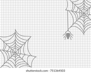 Spider and cobweb on notebook page - halloween notebook background. Vector illustration