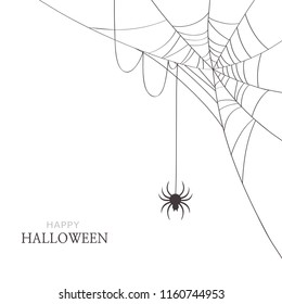 Spider and cobweb on white background.Happy Halloween greeting card