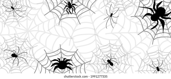 Spider and cobweb. The scary of the halloween symbol Isolated on white background. Can be used for greeting cards, posters, banners, flyers and invitations. Vector illustration.