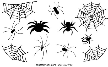 Spider and cobweb. The scary of the halloween symbol Isolated on white background. Can be used for greeting cards, posters, banners, flyers and invitations. Vector illustration.
