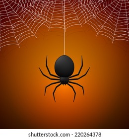 Spider and Cobwebs on orange background