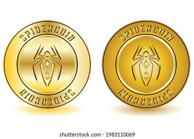 Spider coin logo crypto token, Spidercoin, crypto currency with golden colour. vector eps10