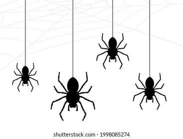 Spider collection, cobweb isolated on white background. Illustration for Halloween design. Spider web elements, spooky, scary, horrible Halloween decor. silhouette of spiders, vector