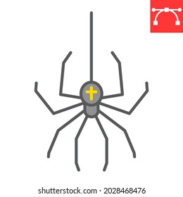Spider color line icon, arachnid and halloween, spider vector icon, vector graphics, editable stroke filled outline sign, eps 10.
