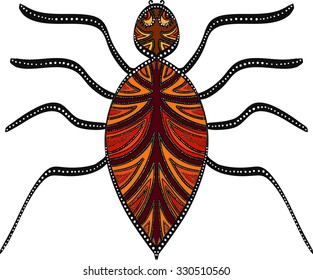 Spider with colorful ornaments in ethnic style, vector illustration.