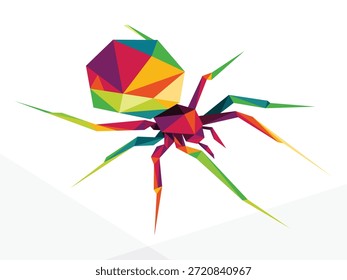 Spider in colorful polygonal low poly vector. Low Poly Vector Logo of Spider. Spider animal Colorful logo abstract