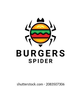 Spider combination with burger bun in white background , template vector logo design