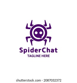 Spider combination with chat icon in background white , vector logo design editable