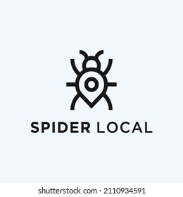 spider combination with pin location map logo design vector illustration