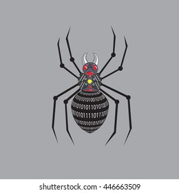 Spider concept of data hacking on digital social for entrap password and user data, like computer bug and virus or worm.