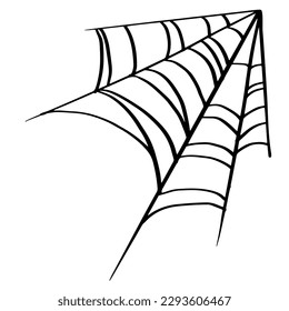 Señal de decoración de la web de la esquina de araña. Ilustración vectorial dibujada a mano aislada en el fondo blanco para Halloween, diseño de decoración de ilustraciones de libros originales.