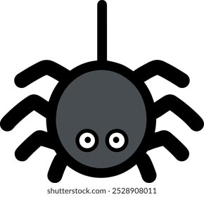 Spider crawling down a web icon, Halloween Day concept, black line icon.