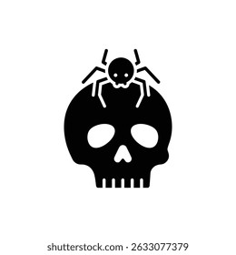 Spider Crawling on Skull Top Icon for Halloween Design