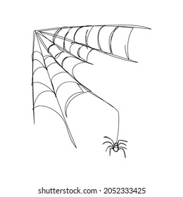 Spider Crawling auf der Web-One-Linie Kunst. Kontinuierliche Linie Zeichnung von halloween Thema, gotisch, schrecklich, beängstigend, schwarze Witwe, Karakurt, Tarantula.