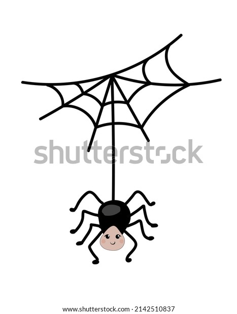 A spider crawls on a web in a cartoon style on\
a white background