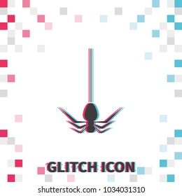 Spider dangling from the web  glitch effect vector icon.