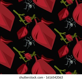spider dark vector stylized modern seamless floral seamless pattern