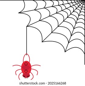 una araña desciende de la red sobre una cuerda