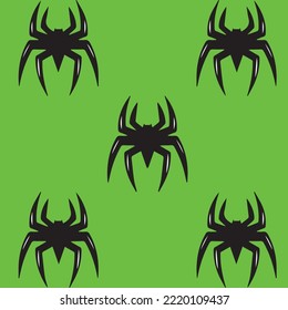 Diseño de araña hecho en un fondo verde con líneas negras sobre él 