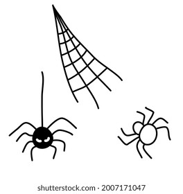 Spider, a doodle style spider web. Vector illustration isolated on white background.	