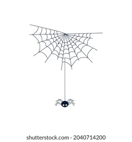 A spider drawn in a vector is hanging on a web. Ready-made illustration on a white background.