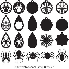 Spider earrings bundle, spiderweb earrings, earring for glowforge, laser cut earring, vector illustration file