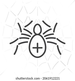 Spider with Egg Shape Cephalothorax and Abdomen Single Line Style Icon as Halloween Holidays Decoration Template - Black on Web Background - Vector Flat Graphic Design