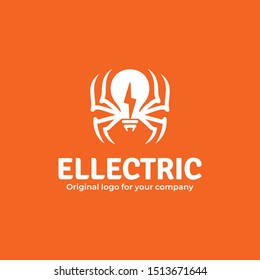Spider and flash bulb logo. Creative electric logo design inspiration. can be used as symbols, brand identity, company logo, icons, or others. Color and text can be changed according to your need.
