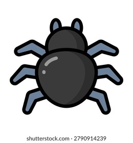 Spider flat color outline style symbol featuring a simplified arachnid design. Suitable for wildlife, nature, biology, education, and environmental themed projects.