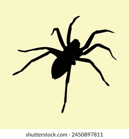 Silueta plana de araña aterradora animal mortal diseño y silueta de araña arácnido Imagen de terror. Vector de una silueta de araña negra, fobia a la naturaleza, amenaza de insecto.