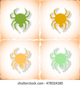 Spider. Flat sticker with shadow on old paper. Vector illustration