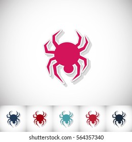 Spider. Flat sticker with shadow on white background. Vector illustration