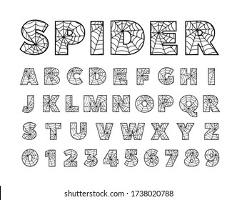 Spider font alphabet. Black letters on white background.