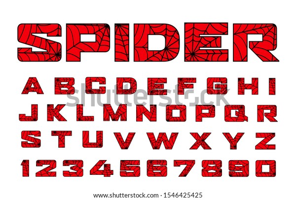 Spider Schriftart Spiderman Alphabet Schwarze Buchstaben Auf Rotem Stock Vektorgrafik Lizenzfrei