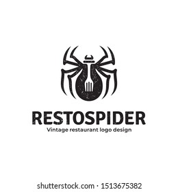 Spider and fork logo. Creative restaurant logo inspiration. can be used as symbols, brand identity, company logo, icons, or others. Color and text can be changed according to your need.