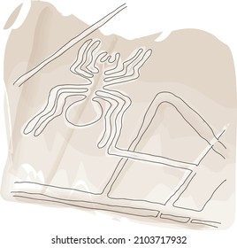 Spider geoglyph, Nazca mysterious lines and geoglyphs aerial view, landmark in Peru