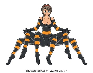 Spider girl. Vector illustration of a superhero spider.  Los muertos or halloween style.