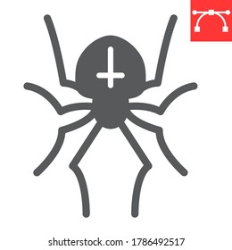 Spider glyph icon, halloween and scary, arachnid sign vector graphics, editable stroke solid icon, eps 10