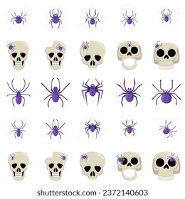 Juego de dibujos animados Spider Halloween. Espeluznantes arañas peligrosas color tarántula colecta plana. Decoración escalofriante para el diseño de horror. Araña venenosa de fiesta de Halloween o arácnido peligroso. Vector