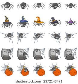 Juego de dibujos animados Spider Halloween. Espeluznantes arañas peligrosas color tarántula colecta plana. Decoración escalofriante para el diseño de horror. Araña venenosa de fiesta de Halloween o arácnido peligroso. Vector