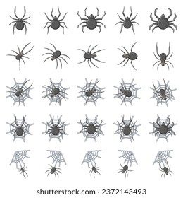 Juego de dibujos animados Spider Halloween. Espeluznantes arañas peligrosas color tarántula colecta plana. Decoración escalofriante para el diseño de horror. Araña venenosa de fiesta de Halloween o arácnido peligroso. Vector