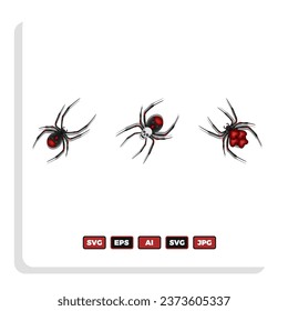 Juego de dibujos animados Spider Halloween. Espeluznantes arañas peligrosas color tarántula colecta plana. Decoración escalofriante para el diseño de horror. Araña venenosa de fiesta de Halloween o arácnido peligroso. Vector