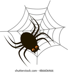 Spider Halloween Icon with Spider Web on White Background. Vector Illustration