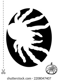 Spider. Halloween Pumpkin Stencil. Printable Page, Book With Stencils And 3d Pumpkin Mockup.