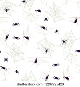 Spider halloween seamless pattern party cobweb vector illustration. Halloween background textile or wrapping paper. Scary arachnid graphic horror web gotic backdrop.