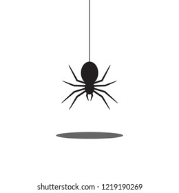 Spider hanging on the cobweb thread. Vector illustration.