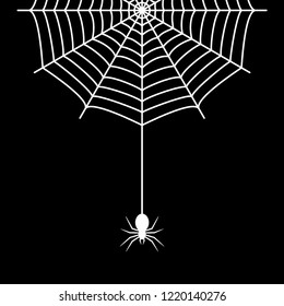 Spider hanging on the cobweb thread. Vector illustration.