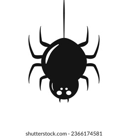 A spider hanging on a thread of its web. Vector illustration.