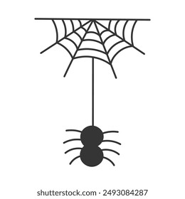 Spider Hanging on a Thread of Web Doodle Line. Hand drawn vector illustration. Halloween Decoration element.