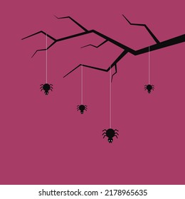 Spider hanging on tree on Halloween night. Cute Spider hanging on cobweb. Halloween character - Vector.